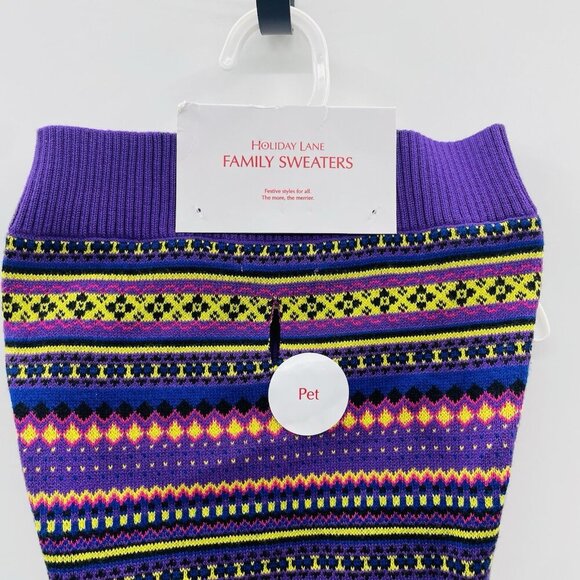 Holiday Lane Size XL Bright Stripe Fair Isle Pet Dog Knit Sweater in Purple 739 - Picture 3 of 8
